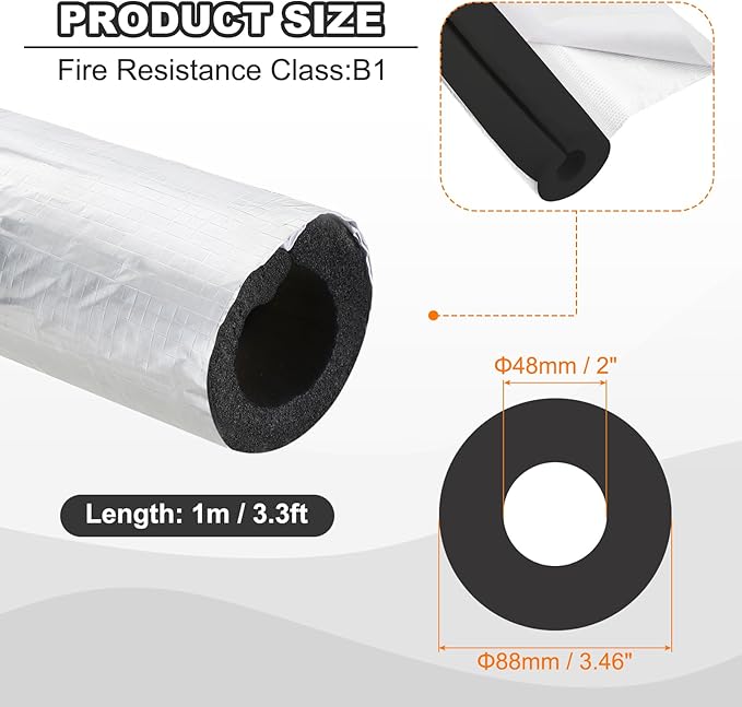PATIKIL Pipe Insulation Foam Tube, 3.3FT Length Self Adhesive Pipe Freeze Protection Wrap with Aluminum Foil 2"(48MM) ID x 2cm Thickness for Outdoor Winter Irrigation