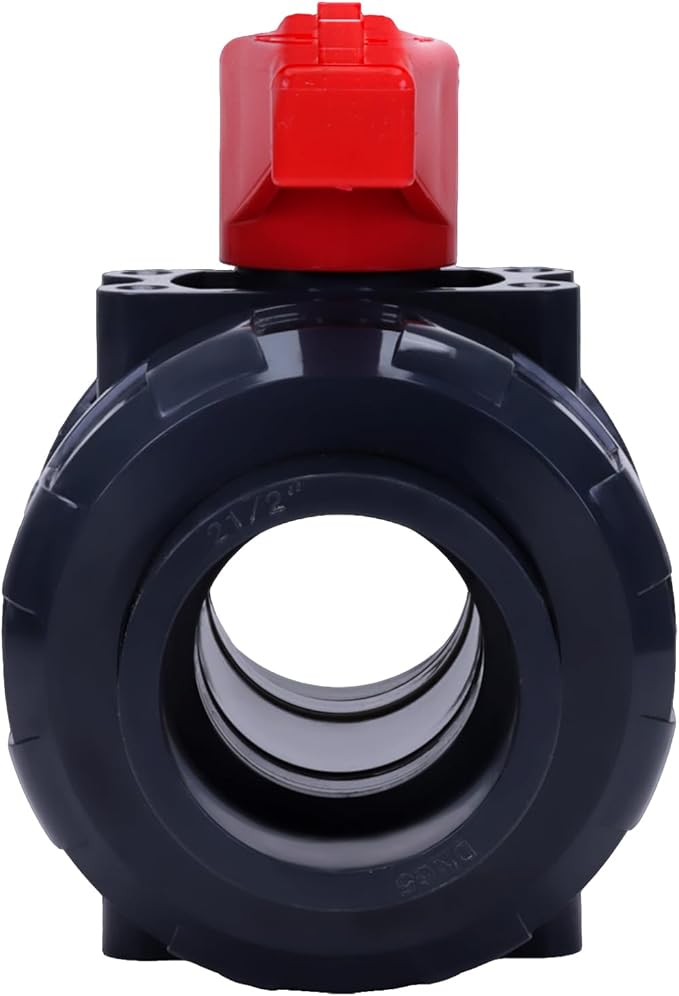 DERNORD PVC True Union Ball Valve with Full Port, EPDM O-Rings, and Reversible PTFE Seats,Rated at 200 PSI (2-1/2 inch Socket)