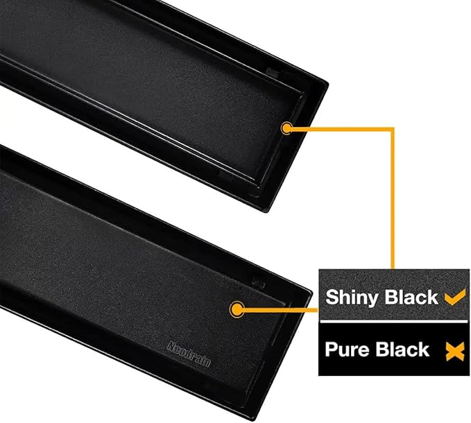 Neodrain 18-Inch Linear Shower Drain,with 2-in-1 Flat & Tile Insert Shiny Black Cover, Rectangle Shower Floor Drain, Linear Drain with Adjustable Leveling Feet, Hair Strainer
