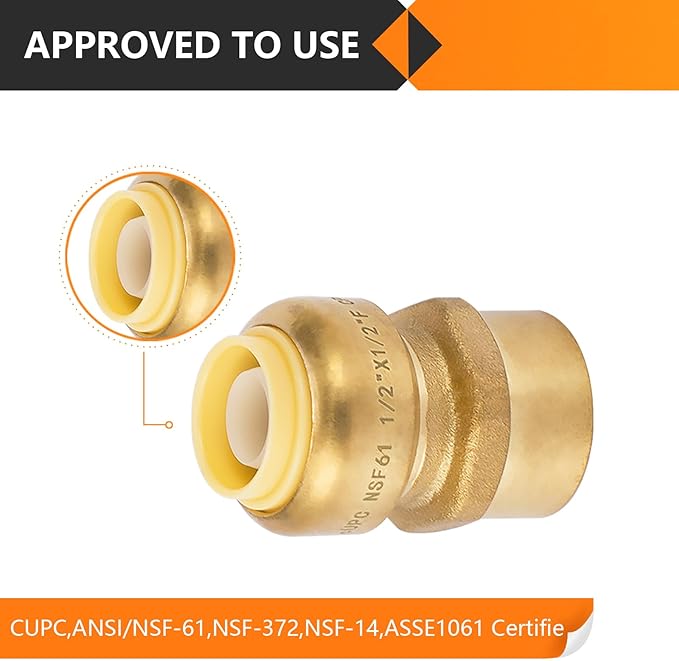 HeSun 20-Pack Pushfit Female Adapter, 3/4" FNPT x 3/4" Push to Connect Plumbing Fittings with Disconnect Clip, Brass Push-fit Fittings for PEX, Copper, CPVC, PE-RT Pipes