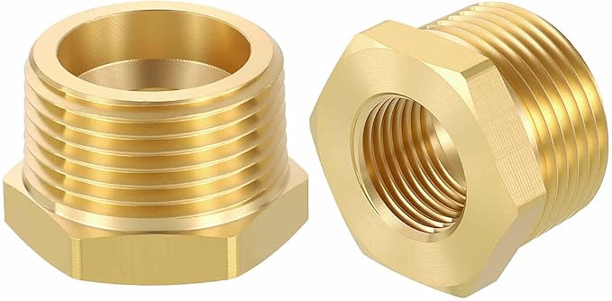 1 Pack Brass Pipe Fittings, 1" NPT Male to 1/2" NPT FeMale Brass Hex Bushing Reducer, Hose Tube Threaded Adapter for Air, Oil, LP