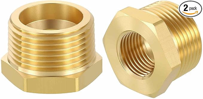 2 Pack Brass Pipe Fittings, 1" NPT Male to 1/2" NPT FeMale Brass Hex Bushing Reducer, Hose Tube Threaded Adapter for Air, Oil, LP