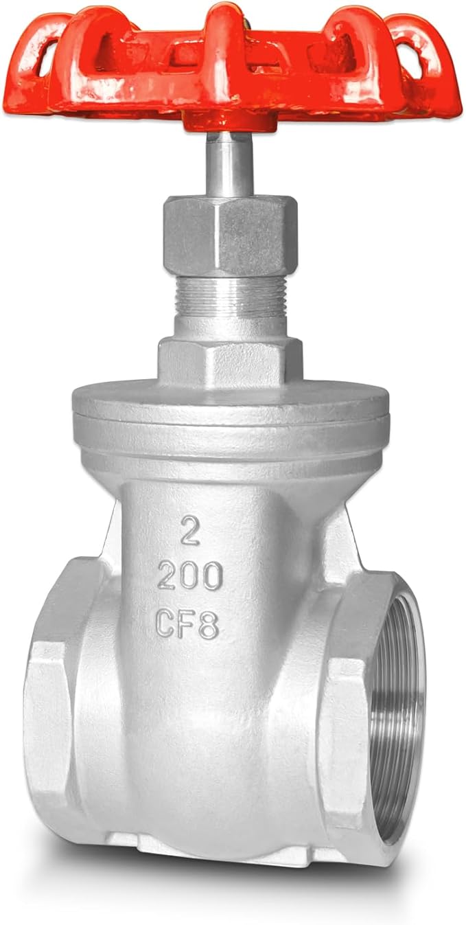 2" NPT Stainless Steel Gate Valve, Heavy Duty Female x Female Thread Manual Rotary Sluice Valve with Wheel Handle for Water, Oil, Gas, Industrial Plumbing, and HVAC Systems (2", DN50)