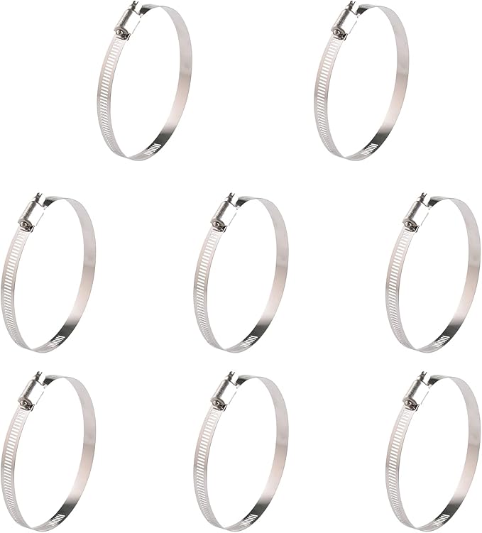 WINL Stainless Steel 4 Inch Hose Clamps- 8PK SAE 72 Worm Gear Drive Hose Clamps 3 Inch-5 Inch (76-127mm) for Automotive Plumbing, 3 1/2’, 3.5'', 3 3/4’’, 4'', 4 1/2’’, 4.5'', 4 3/4''