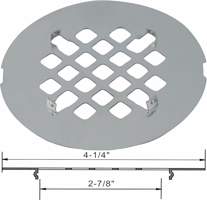Chrome Plated Snap-in Shower Floor Drain Cover,Hidrop 4-1/4" OD Round Shower Strainer Grid, Easy-to-Install Replacement Cover Stainless Steel…