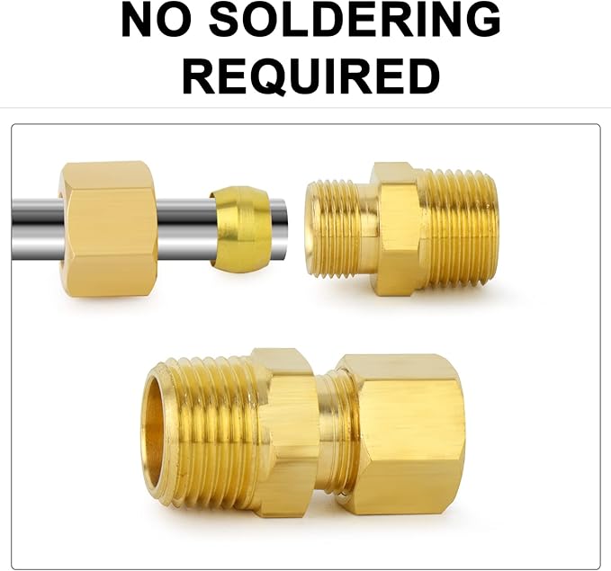 ChillWaves Brass Compression Tube Fitting, 3/16" OD x 1/4" NPT Male Compression Union Connector(10-PACK)