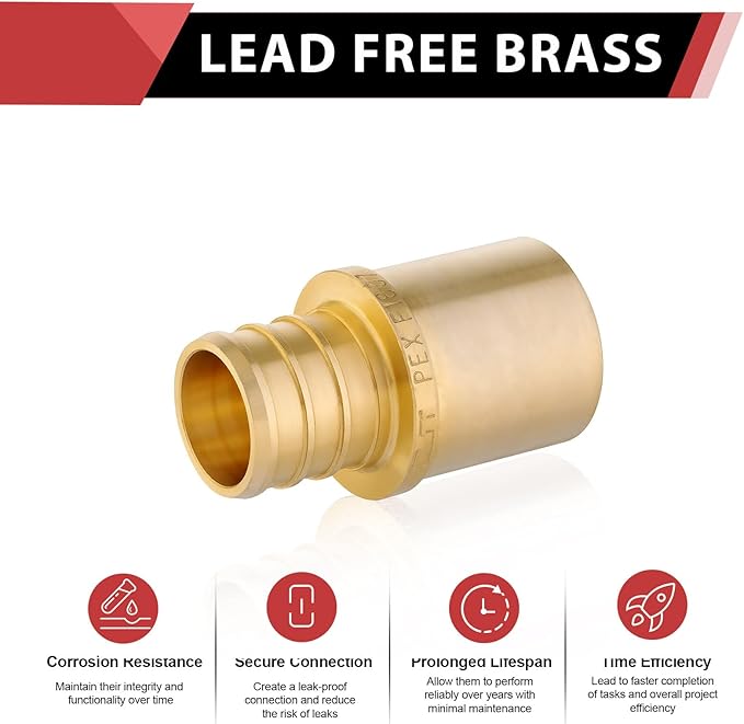 (Pack of 10) EFIELD Barb Crimp Pex 1/2" x 1/2" Male Sweat Copper Adapter (Inside Copper Tube) Brass Fitting,(PEX1807116)