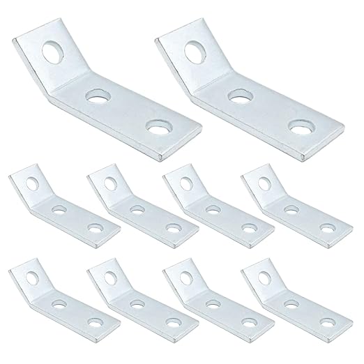 Anxingo 10 Pcs 3/16" (4.7 Mm) Thickness Channel Angle Bracket, 1-5/8" 3-Hole Corner Mounting Channel Angle Bracket, 45-Degree Acute Corner Brace, Carbon Steel Framing Connector