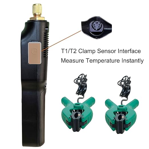 Professional A/C System Diagnostic Tester – HVAC Gauge Dual Pressure & Temperature Analyzer with Refrigerant Database, Vacuum and Leak Test for Automotive and Home AC Repair, Color Display