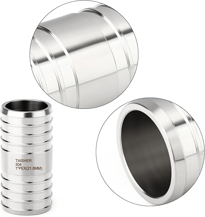 TAISHER 2PCS 304 Stainless Steel Pex Fittings, 1" Pex Coupling With 4PCS Hose Clamp For Pex Tubing Pipe