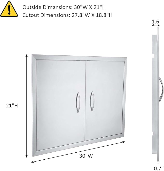 JIE JIN 30" W X 21" H Outdoor Kitchen Doors Double Doors Thickened 304 Brushed Stainless Steel BBQ Access Door BBQ Island Doors Outdoor Kitchen Accessories Door for Outdoor Kitchen BBQ Island