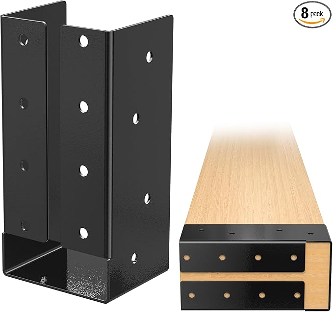 Concealed Joist Hanger , Outdoor Concealed-Flange Joist Bracket with Screws, Q235B Steel Powder Coated Concealed Mount Light Joist Hangers for Beam, Swing, Handrail, Fence (8PCS, 4X8)