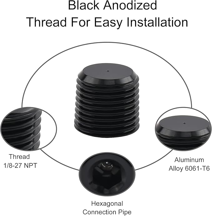 EVIL ENERGY 1/8" NPT Plugs Aluminum Socket Allen Head Black, Pack of 2
