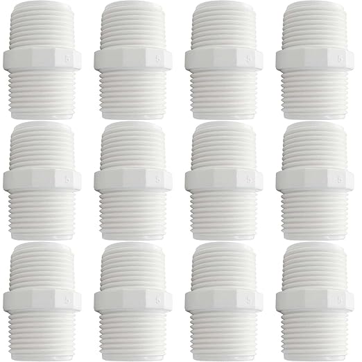 YSIL 12PCS 1/2 Inch PVC Nipple Male to Male Coupling Adapter Pipe Fittings 1/2" X 1/2" for Thread Pluming PIPE Connection