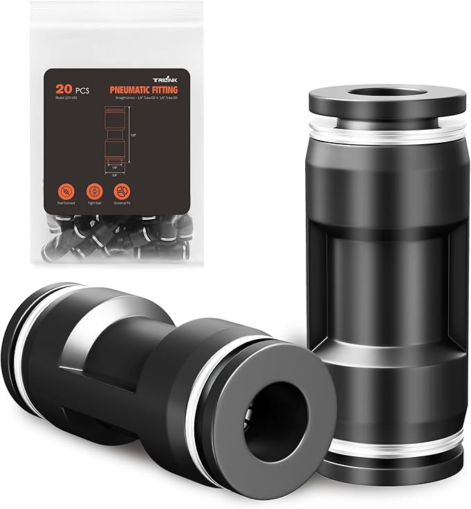 1/8" OD Push to Connect Fittings – Air Line Straight Connectors, Quick Connect Pneumatic Fittings, Push Lock Air Hose Fittings for Compressor, Air Tools & Tubing (20 PCS)