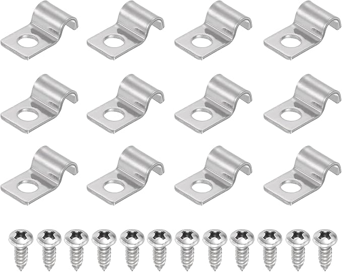 uxcell 12Pcs 5mm(3/16") One Hole Rigid Pipe Strap, 304 Stainless Steel Conduit Clamp Thicken U Bracket Heavy Duty Pipe Clamp with Self-Tapping Screws for Fixing Tube Cable, Silver