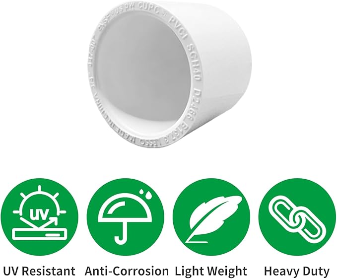 LESSO 0.5 inch PVC Pipe End Cap | 24 PackSchedule 40 Industrial Pipe Fittings 1/2" PVC Pipe External Plug Adapter for Build Furniture DIY Garden Shelf, White
