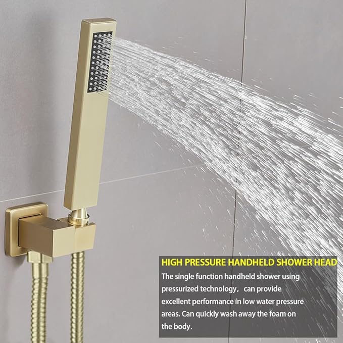 Brushed Gold Shower System Bathroom Luxury Rain Mixer Shower Combo Set Wall Mounted Rainfall Shower Head System Shower Faucet Rough-in Valve Body and Trim Kit