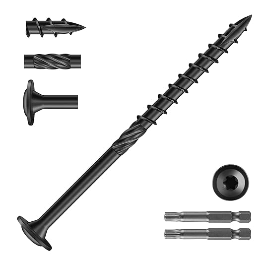 #14 x 4 Inch Lag Screws (350Pcs) 10lb. Structural Wood Screw, Black, Carbon Steel, Washer Head, Rust Resistant epoxy Coated, T30 Star Bit
