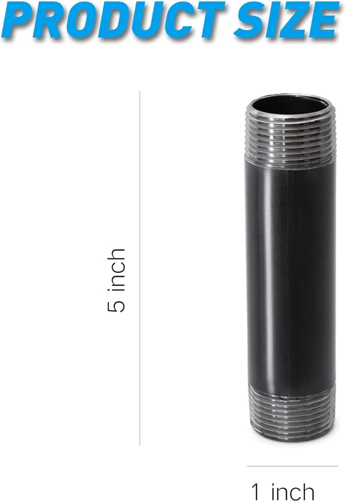 TZH 10 Pack Heavy Duty Pre-Cut Steel Pipe, 1"x5" Threaded Metal Pipe Nipple for Industrial Vintage Style DIY Project/Furniture/Shelving Decoration (Grey)