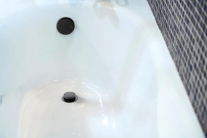 1-1/2"" White Tubular Bath Drain Kit with Tip-Toe Bath Drain Stopper, Touch-Toe Tub Drain, Tip Toe Bathtub Drain Waste and Overflow with Plug and Bathtub Overflow Drain Cove, Matte Black