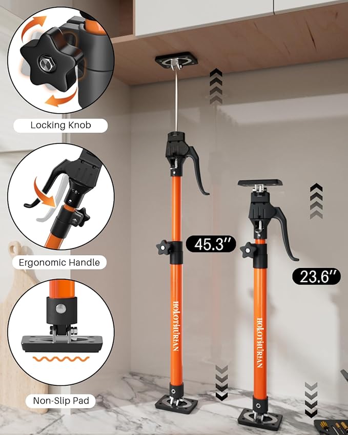 HOLOTHURIAN Cabinet Jack Support Pole,23.6-45.3 inches Third Hand Tools Adjustable Support Pole, 3rd Hand Support System for Upper Cabinet Installation, 200 LB Capacity, 2-Pack