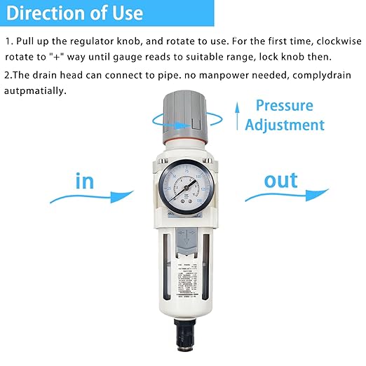 XingNEeng 1/2" NPT Compressed Air Filter Regulator Lubricator Combo, Auto-Drain Water/Oil Trap Separator, Gauge(0-150 psi), Poly Bowl, Metal Bracket, 5 Micron Brass Element, for Pneumatic Systems