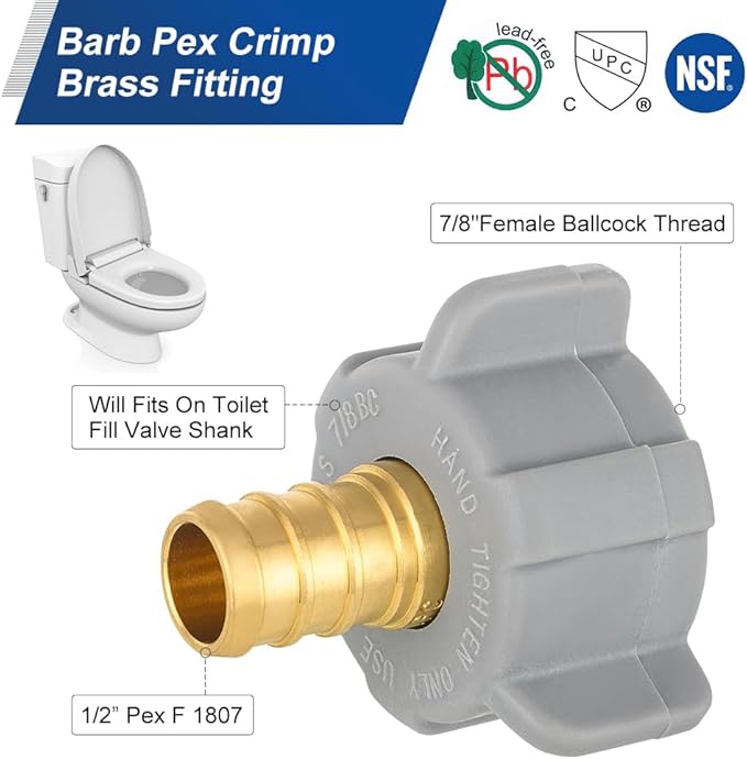 EFIELD 1/2 Inch Pex X 7/8 Inch Toilet Ballcock Nut Swivel Straight Adapter, Brass Plumbing Fitting,(PEX1807307)
