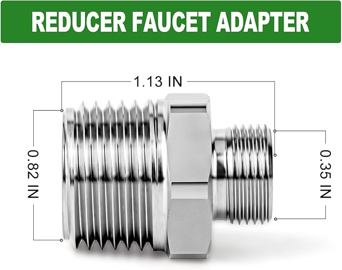 TAISHER 5PCS 304 Stainless Steel Reducer Faucet Adapter 1/2" NPT × 3/8" Compression Pipe Fitting for RV kitchen bathroom faucet supply line adapter with rubber gasket