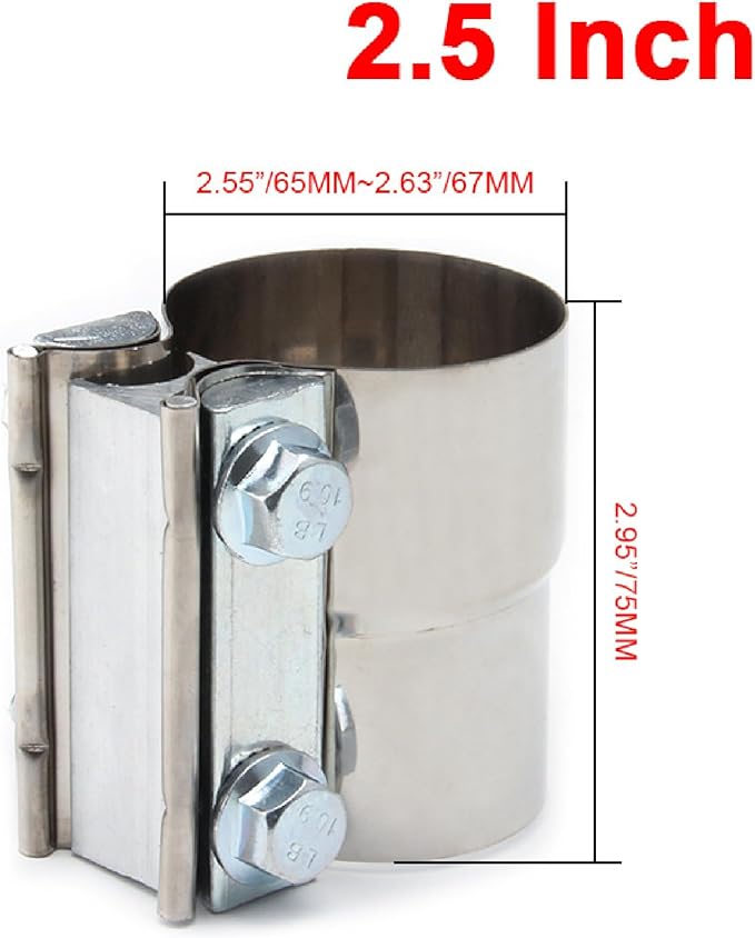 2.5 Inch Butt Joint Exhaust Band Clamp - Stainless Steel T304 Sleeve Coupler with Leak-Proof Design, No-Welding Installation for Cars, Trucks, and Motorcycles