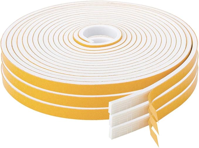 Adhesive Foam Tape 59 Feet, Soundproofing Neoprene Rubber Tape Door Insulation Weather Weatherproof Stripping, 1/2" Wide X 1/8" Thick, 19.7 Ft X 3 Rolls
