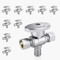10-Pack GUOFIS PEX Angle Stop Valve with Dual Compression Outlet,1/2" PEX Crimp Inlet x (3/8" x 3/8") Outlet Shut-off Valves(1/4 Turn,Chrome)(VALVE125-10Pack)