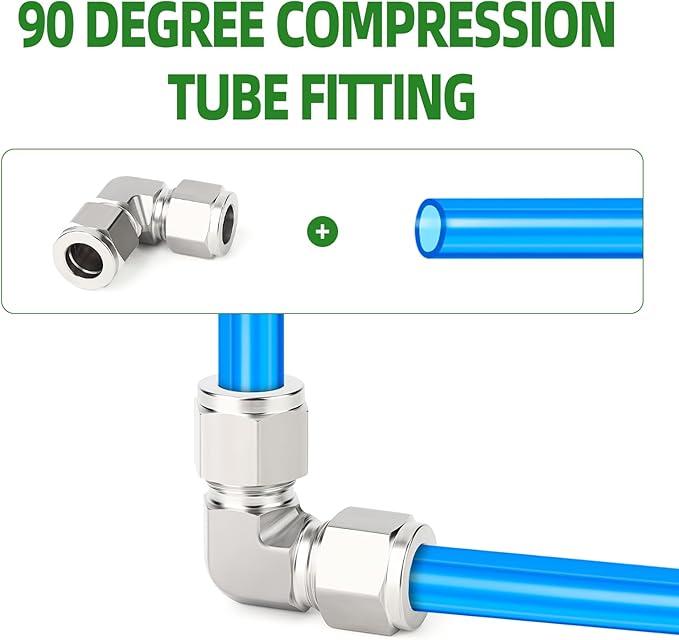 TAISHER 1PCS 316 Stainless Steel 90 Degree Compression Tube Pipe Fitting Connector, 3/8" Tube OD x 3/8" Tube OD Adapter
