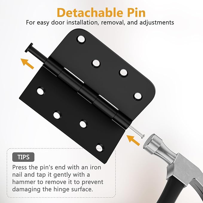 3 Pack Black Door Hinges 4 Inch, Exterior Door Hinges with Square & 5/8" Radius, Removable Pin, Perfect for Heavy-Duty Front & Back Door, Antirust & No Squeaks