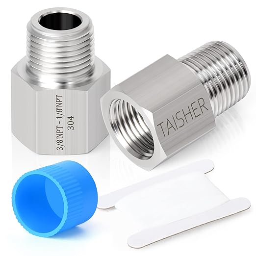 TAISHER 2PCS Forging of 304 Stainless Steel Fitting, Reducer Adapter, 1/8-Inch Male Pipe x 3/8-Inch Female Pipe