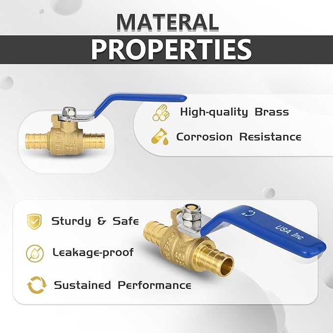 100-Pack Foskan 1/2 Inch PEX Crimp Full Port Ball Valve with Blue Handle, Brass Quarter Turn Shut-off Valve for PEX Tubing