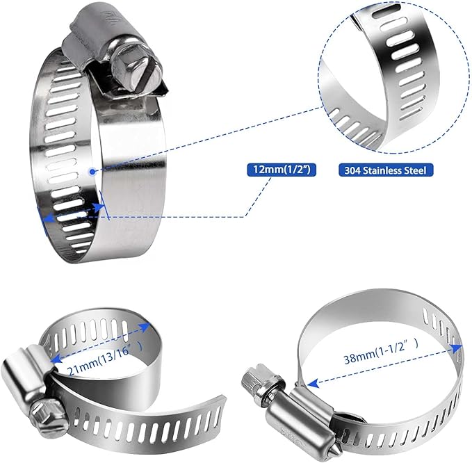 22 Pack Stainless Steel Hose Clamps - Adjustable 13/16" - 1-1/2" (21-38mm) Worm Gear Hose Clamps with a Socket Wrench for Plumbing,Automotive And Mechanical Application