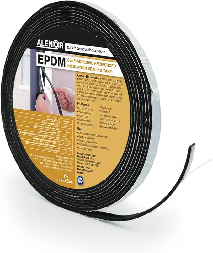 Alenor EPDM Black Foam Insulation Tape Self Adhesive 1/8"x1" x 33' Ft –Pack of 1- Weather Stripping for Doors & Windows,Soundproofing,Door Seal,Weatherstrip,Pipe Cooling,Air Conditioning Seal Strip