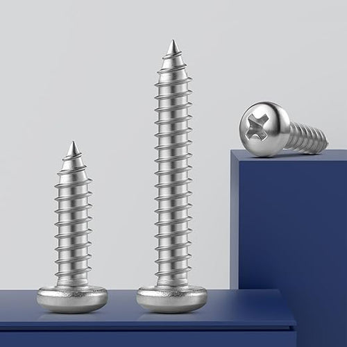 #12 x 3/4 Inch Pan Head Wood Screws, Phillips Drive, Stainless Steel 304 (18-8), Self Tapping for Wood, Sheet Metal Screws, 50 Pack