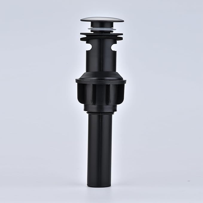 Bathroom Sink Drain with Overflow: Matte Black Bathroom Sink Drain Stopper for Bathroom Vanity Vessel Sink, Pop-up Sink Drain with Hair Catcher Anti-Clogging Strainer