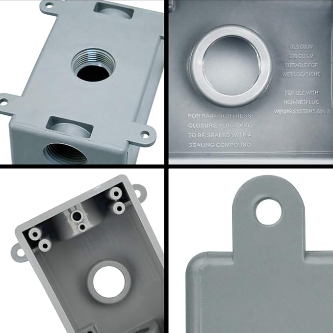 Single-Gang Electrical Box, Suitable 1/2-Inch or 3/4-Inch Electrical Conduit Weatherproof Outdoor Switch/Outlet Box, UL Listed，Plastic Junction Box Outlet（2PCS）