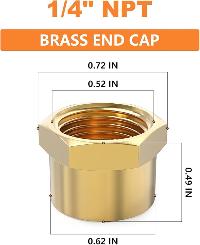 GASHER 1/4"NPT Brass Pipe Cap, NPT Female Thread Socket Pipe End Cap Plugs Fitting 2PCS
