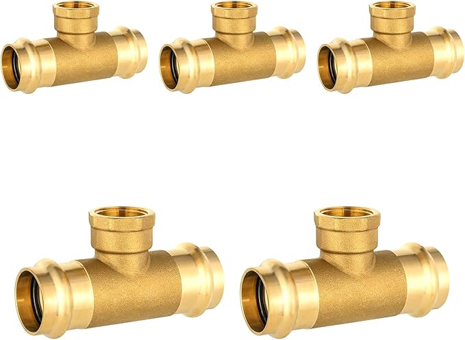 5-Pack HeSun Copper Pressure Fitting Tee, 3/4"PRESS x 3/4"PRESS x 3/4"Female NPT Tee, LF Brass