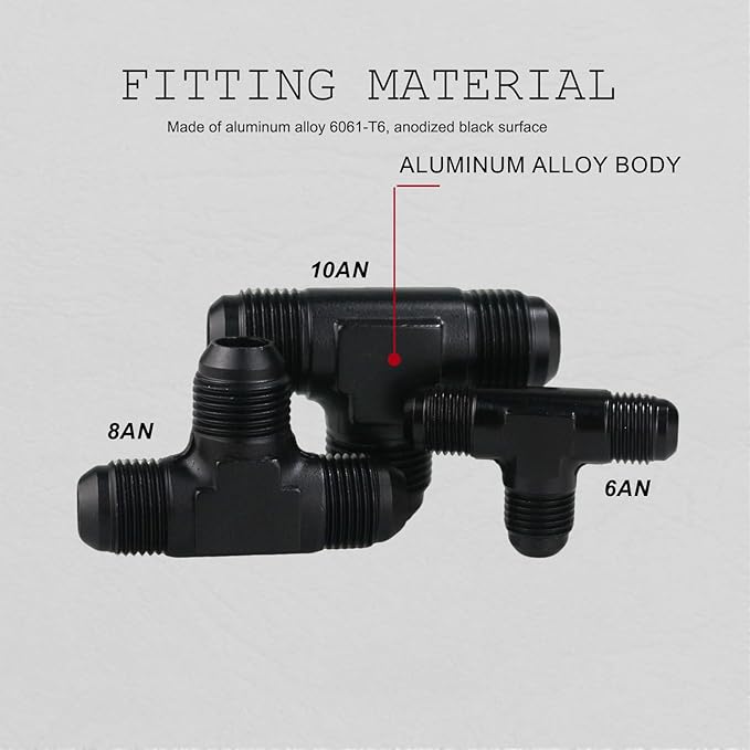 8AN Male Flare Tee Fitting Adapter T Union Aluminum Black