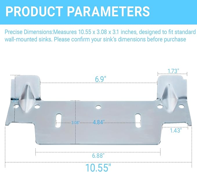 382430-1120A Steel Hanging Bracket for Wall-Mounted Sink,Heavy Duty Metal Wall Mount Sink Bracket with Multiple Holes to Catch Studs or BackerBoard