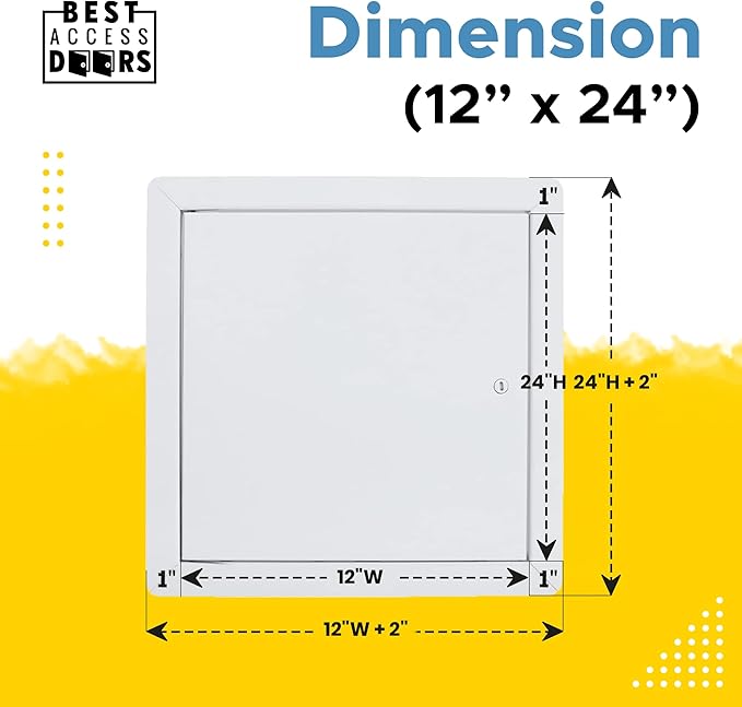 Best 12" x 24" Universal Access Panel – Flush Steel Door with Exposed Flange for Walls or Ceilings, 16-Gauge Cold Rolled Steel Frame, Screwdriver Cam Latch, White Powder-Coat Primer Finish, BA-UAP