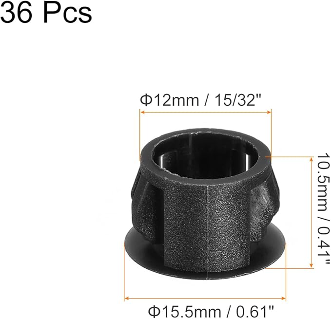 uxcell 12mm(15/32") Plastic Hole Plugs, 36Pcs Flush Type Panel Round Snap in Fastener Knockout Locking Plugs for Furniture Insert End Caps Panels, Black