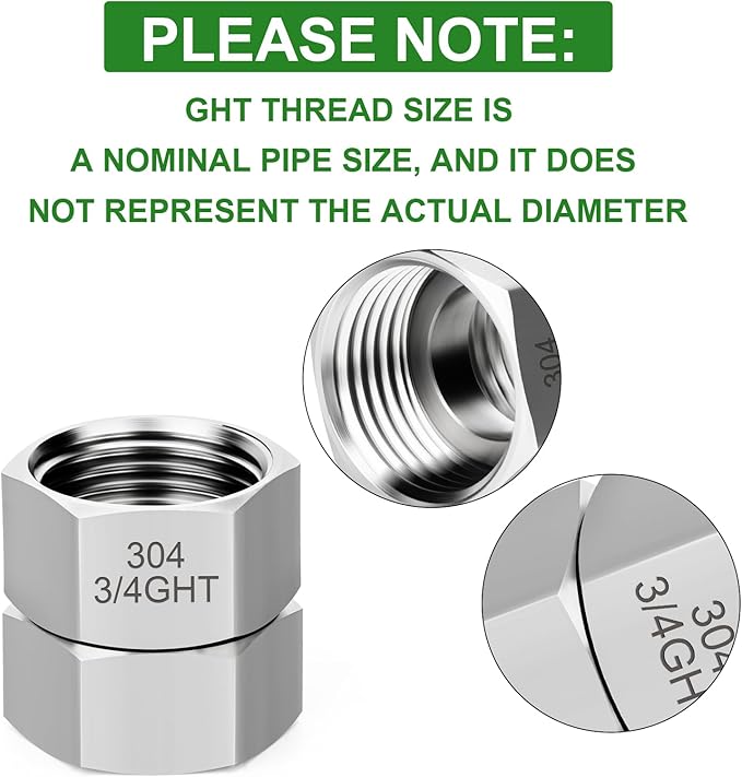 TAISHER 2PCS 304 Stainless Steel Garden Hose Adapter, 3/4" GHT Female x 3/4" GHT Female Swivel Garden Hose Connector with Washers