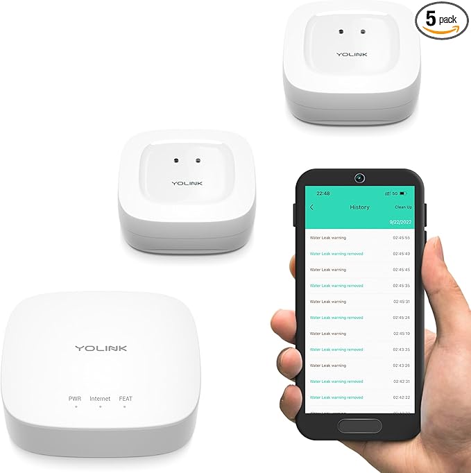 YoLink Water Leak Starter Kit: Hub + 2 Leak Sensor 1 (Silent), LoRa Long-Range, App/SMS/Email Alerts, D2D Offline Triggers, 2 AAA Up to 5-Year Battery, Compatible with Alexa/IFTTT/Home Assistant