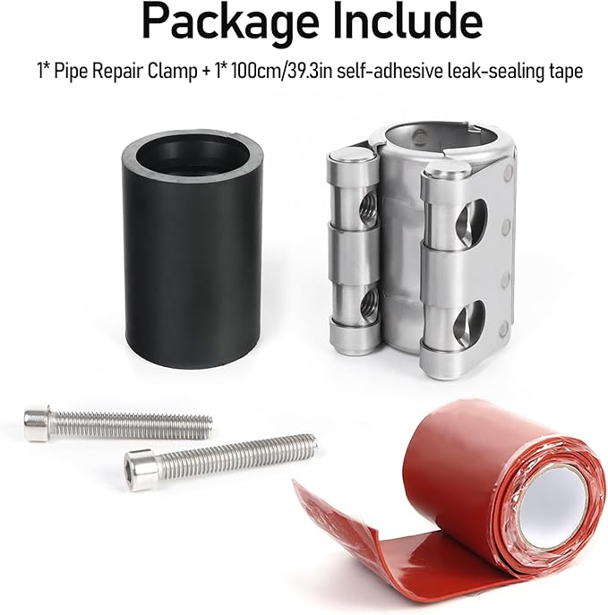 Kodilin Upgraded Pipe Repair Clamp with M1 Self-Adhesive Leak-Sealing Tape | 304 Stainless Steel Rust-Proof Emergency Pipe Repair Kit for Plastic & Metal Pipes, 1/2"(20-23mm)